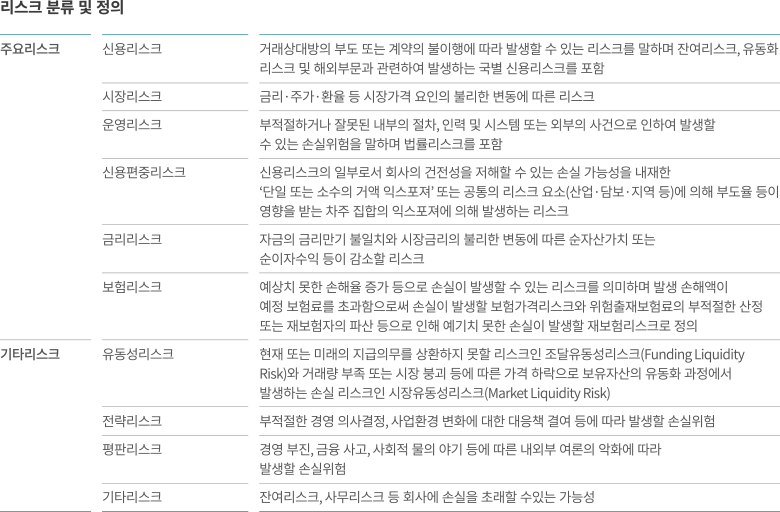 리스크 분류 및 정의